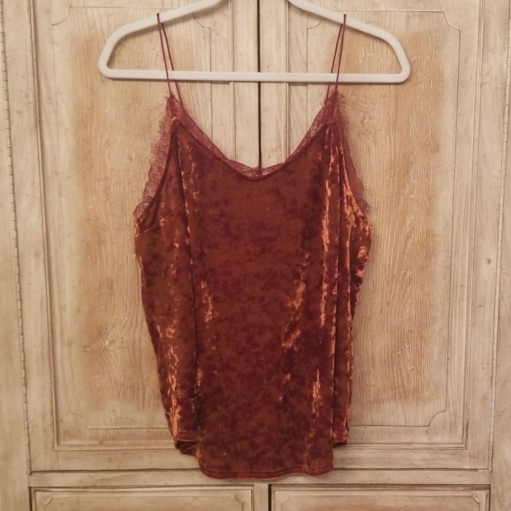 Kimchi Blue Rust Velvet Lace-Trim Camisole